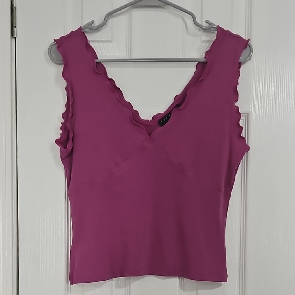 Parallel Pink Fitted Ruffled Tank Top L - Picture 1 of 1